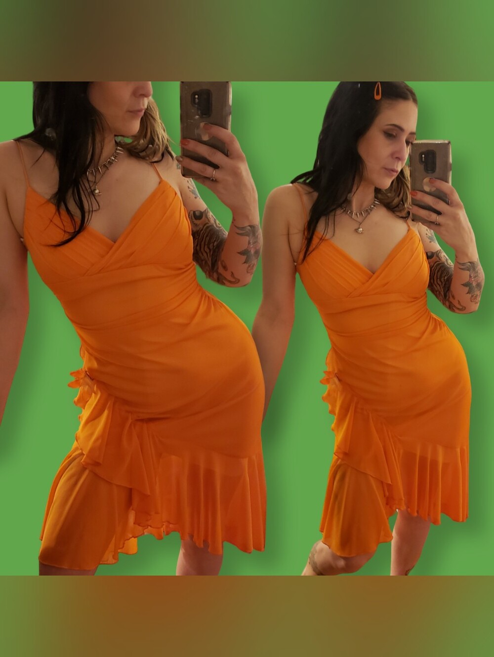 Y2K Vintage Orange Fairy Dress Small Medium Knee Length Sparkly Party Cocktail